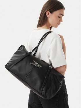 Tommy Jeans Handtasche Tommy Jeans Pebble Grain Metal Logo Tote Bag AW0AW18472 Schwarz