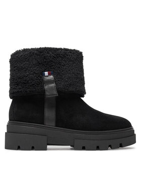 Tommy Hilfiger Боти Tommy Hilfiger Faux Fur Suede Roll-Down Boot FW0FW08158 Черен