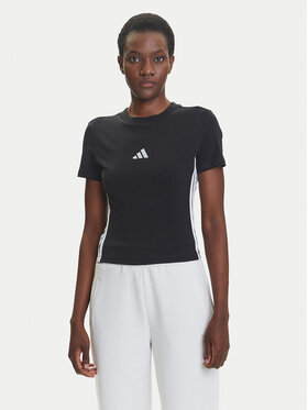 adidas adidas Футболка Essentials 3-Stripes JC8325 Чорний Slim Fit