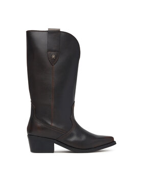 Tommy Hilfiger Kozačky Tommy Hilfiger Leather Mid Calf Western Boot FW0FW09798 Tmavě hnědá