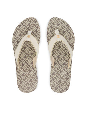 Tommy Hilfiger Zehentrenner Tommy Hilfiger Monogram Mid Wedge Sandal FW0FW09419 Creme