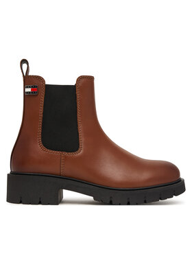Tommy Jeans Členková obuv s elastickým prvkom Tommy Jeans Tjw Cleated Chelsea Boots EN0EN03105 Hnedá