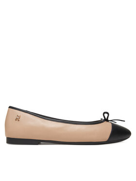 Tommy Hilfiger Μπαλαρίνες Tommy Hilfiger Toe Cap Leather Ballerina FW0FW08759 Εκρού