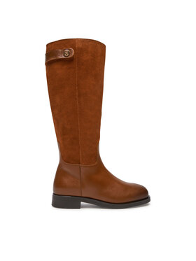Tommy Hilfiger Cizme lungi riding Tommy Hilfiger Th Stud Leather Mix Long Boot FW0FW08341 Maro