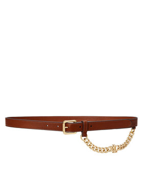 LAUREN RALPH LAUREN Dámsky opasok LAUREN RALPH LAUREN Logo-Chain Leather Skinny Belt 412968767001 Hnedá