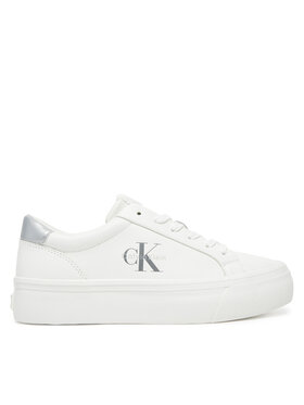 Calvin Klein Zapatillas Calvin Klein Vulc Flatf Lth Silver Logo Tag YW0YW01877 Blanco