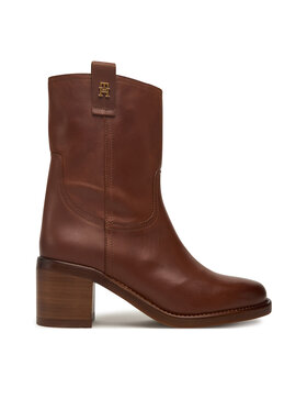 Tommy Hilfiger Stiefeletten Tommy Hilfiger Riding Lthr Mid Boot Block Heel FW0FW08776 Braun