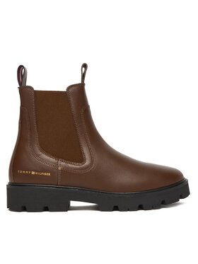 Tommy Hilfiger Členková obuv s elastickým prvkom Tommy Hilfiger Lthr Low Chelsea FW0FW08775 Hnedá