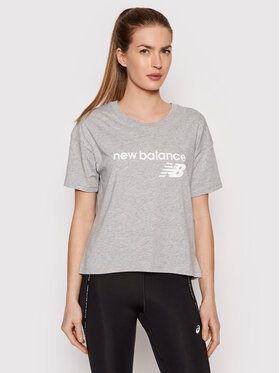 New Balance New Balance Marškinėliai Stacked WT03805 Pilka Relaxed Fit