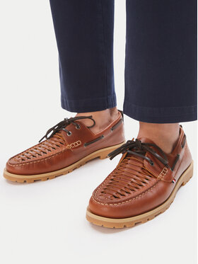Tommy Hilfiger Pantofi Tommy Hilfiger Hilfiger Braided Lth Boat Shoe FM0FM05892 Maro