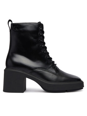 Calvin Klein Botines planos Calvin Klein Block Heel Ank Boot Laceup Lth HW0HW03174 Negro