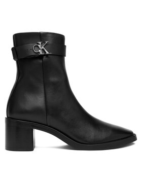 Calvin Klein Polokozačky Calvin Klein Block Heel Boot W/ Metal Logo HW0HW02591 Černá