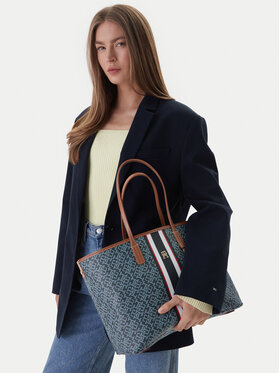 Tommy Hilfiger Torbica Tommy Hilfiger Th Monoplay Tote Stripe Le AW0AW18390 Plava