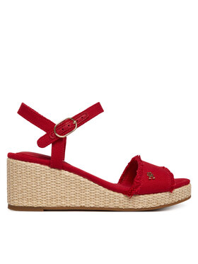 Tommy Hilfiger Sandali Tommy Hilfiger Mid Woven Wedge Espad Fringe FW0FW09470 Rdeča