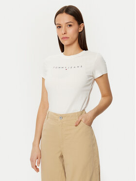 Tommy Jeans Tommy Jeans Marškinėliai Linear DW0DW18398 Balta Slim Fit