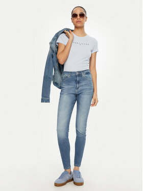 Tommy Jeans Tommy Jeans Marškinėliai Linear DW0DW18398 Žydra Slim Fit