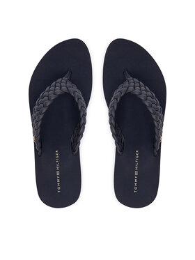Tommy Hilfiger Čības uz pirksta Tommy Hilfiger Th Wedge Cornrow Beach Sandal FW0FW09037 Tumši zils