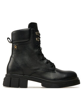 Tommy Hilfiger Schnürstiefeletten Tommy Hilfiger Lace-Up Biker Leather FW0FW08167 Schwarz