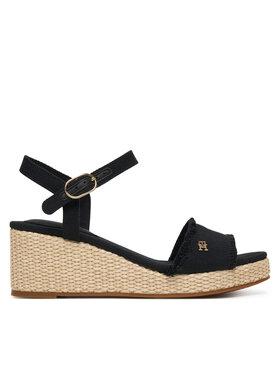 Tommy Hilfiger Sandály Tommy Hilfiger Mid Woven Wedge Espad Fringe FW0FW09470 Černá