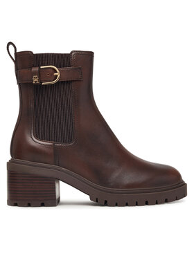 Tommy Hilfiger Μποτάκια Tommy Hilfiger Block Heel Buckled Chelsea Boot FW0FW09577 Σκούρο καφέ