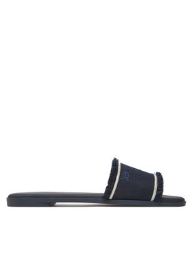 Tommy Hilfiger Pantoletten Tommy Hilfiger Fringe Canvas Flat Sandal FW0FW08908 Dunkelblau