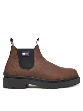 Tommy Jeans Kotníková obuv s elastickým prvkem Tommy Jeans Tjm Chelsea Leather Wl EM0EM01670 Hnědá