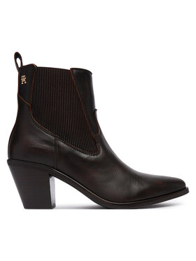 Tommy Hilfiger Členková obuv Tommy Hilfiger Leather Western Chelsea Boot FW0FW09582 Hnedá