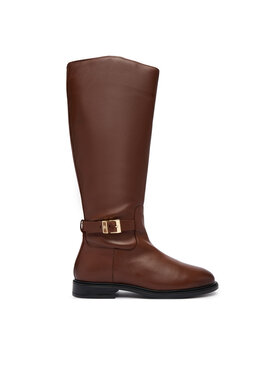 Tommy Hilfiger Kozačky Tommy Hilfiger Th Buckle Leather Knee Boot FW0FW09572 Hnědá