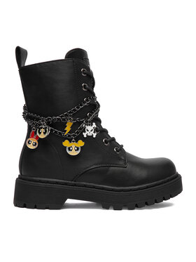 Pojedynczy but z cholewką, widok z boku na zewnętrzną stronę.