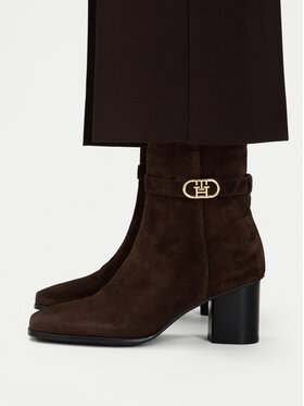 Tommy Hilfiger Botine Tommy Hilfiger Th Strap Suede Block Heel Boot FW0FW09521 Maro închis