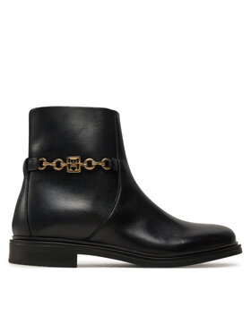 Tommy Hilfiger Botki Tommy Hilfiger Th Chain Leather Low Bootie FW0FW08251 Czarny