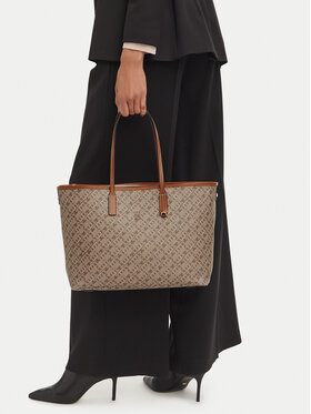 Tommy Hilfiger Дамска чанта Tommy Hilfiger Th Monoplay Leather Tote AW0AW17416 Светлобежов