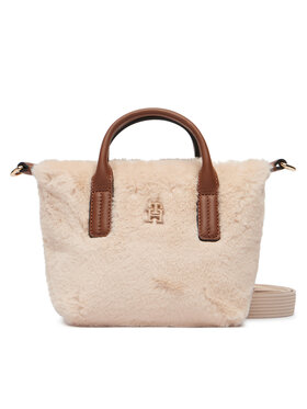 Tommy Hilfiger Bolso Tommy Hilfiger Popette Micro Tote Faux Fur AW0AW19311 Beige claro