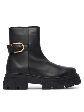 Tommy Hilfiger Bokacsizma Tommy Hilfiger Leather Chunky Th Buckled Boot FW0FW09549 Fekete