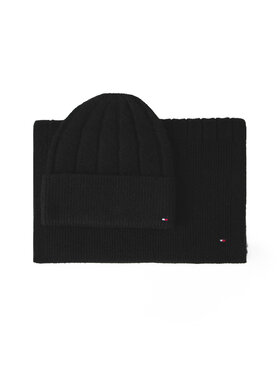 Tommy Hilfiger Šalles un cepures komplekts Tommy Hilfiger Flag Fluffy AW0AW17994 Melns