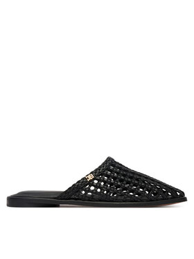 Tommy Hilfiger Чехли Tommy Hilfiger Hilfiger Leather Mix Flat Mule FW0FW09280 Черен