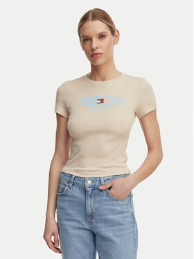 Tommy Jeans Tommy Jeans Camiseta Wavy Flag DW0DW22272 Beige claro Slim Fit