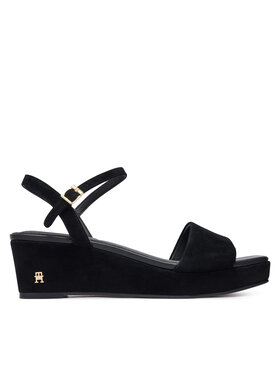 Tommy Hilfiger Sandali Tommy Hilfiger Suede Wrapped Mid Wedge FW0FW09235 Črna