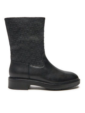 Calvin Klein Botki Calvin Klein Flat Ankle Boot Mono Mix HW0HW02195 Czarny