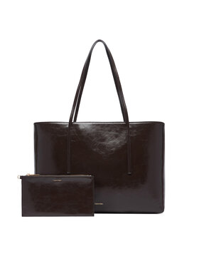 Calvin Klein Kabelka Calvin Klein Foil Logo Glossy Tote W/ Pouch LV04F3537G Hnědá