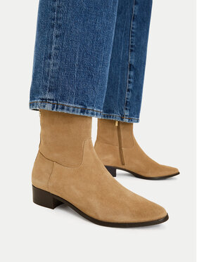 Tommy Hilfiger Botki Tommy Hilfiger Suede Ankle Boot W Zip FW0FW09922 Beżowy