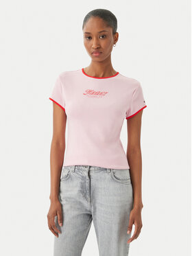 Tommy Hilfiger Tommy Hilfiger Camiseta Logo Graphic Ringer WW0WW49245 Rosa claro Slim Fit