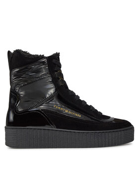 Tommy Hilfiger Botines planos Tommy Hilfiger Patent Laceup City Snow Boot FW0FW07841 Negro