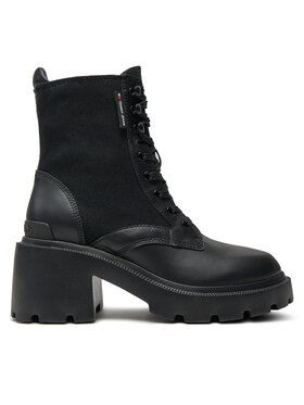 Tommy Jeans Šnurovacia obuv Tommy Jeans Tjw Mid Heel Boot Mix Media EN0EN02556 Čierna