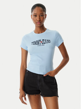 Tommy Jeans Tommy Jeans Camiseta Wavy Flag DW0DW22272 Azul claro Slim Fit