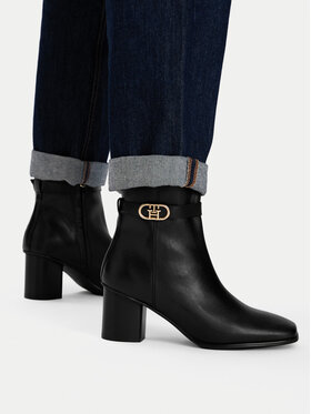Tommy Hilfiger Botki Tommy Hilfiger Th Strap Leather Block Heel Boot FW0FW09488 Czarny