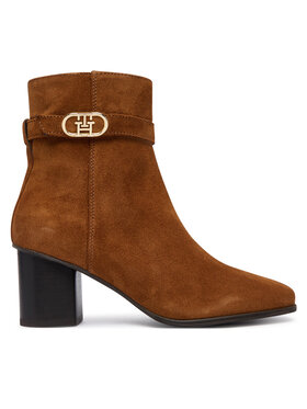Tommy Hilfiger Боти Tommy Hilfiger Th Strap Suede Block Heel Boot FW0FW09521 Тъмнобежов