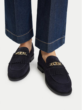 Tommy Hilfiger Loafers Tommy Hilfiger Th Chain Fringe Suede Loafer FW0FW09918 Tmavomodrá