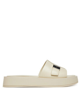 Calvin Klein Nazouváky Calvin Klein Flatform Slide W/Ck Hw - Lth HW0HW02368 Écru