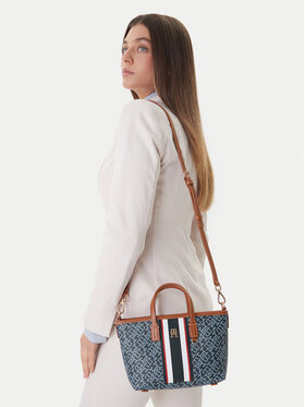 Tommy Hilfiger Дамска чанта Tommy Hilfiger Th Monoplay Mini Tote Stripe Le AW0AW18389 Син